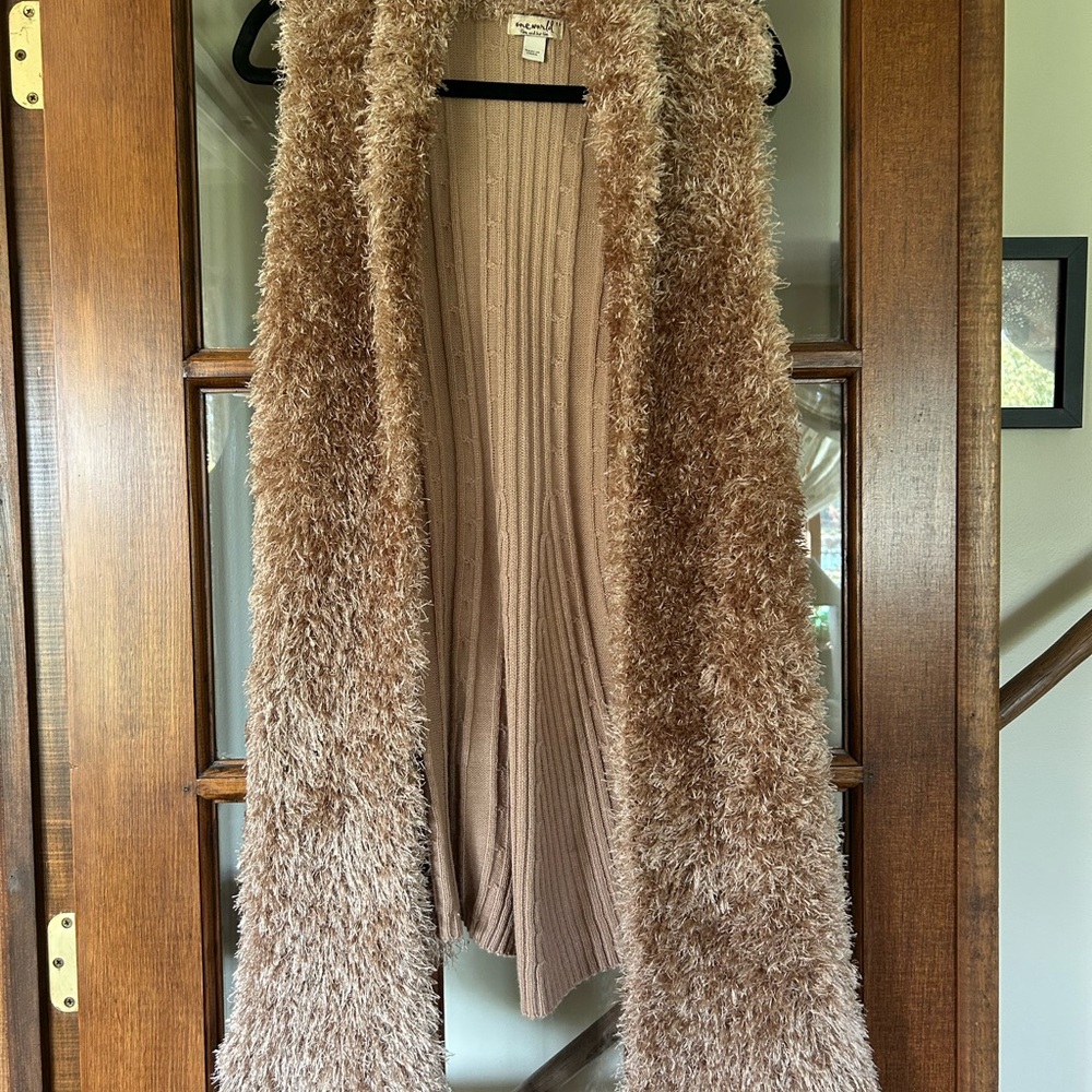 ONE WORLD Fuzzy Brown Cardigan Vest